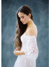 Off Shoulder Bell Sleeve Ivory Lace Tulle Wedding Dress